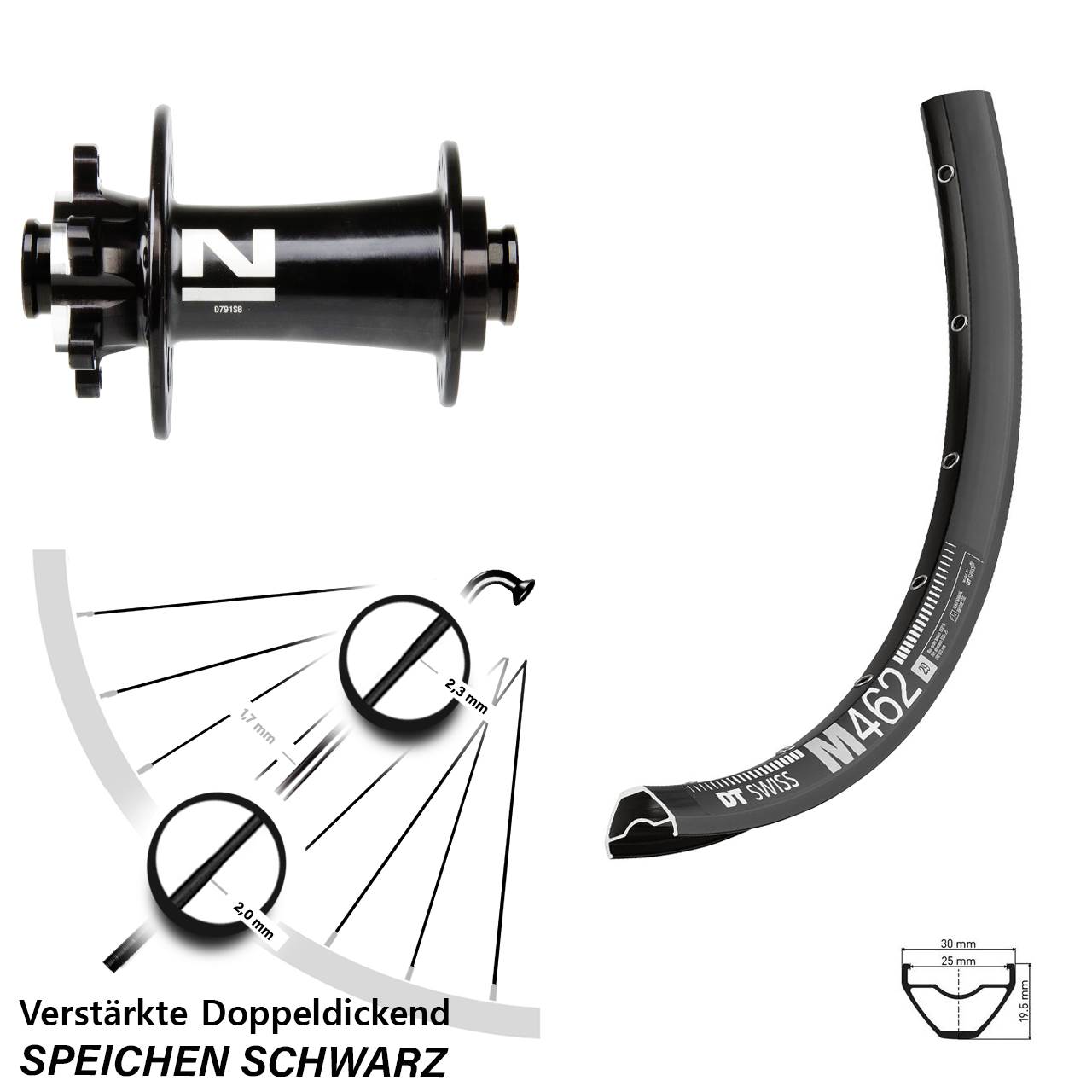 6-Loch Vorderrad 650B DT Swiss M 462 Novatec D791 15x100