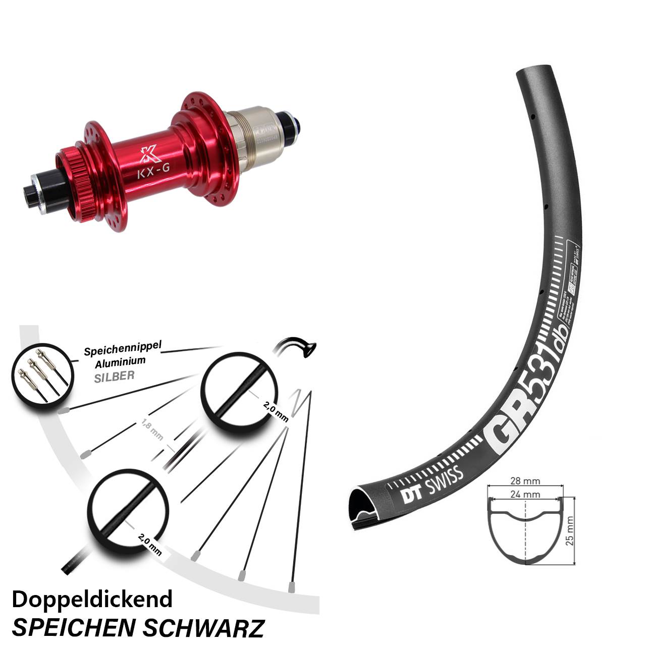 Disc Laufrad 27,5 Zoll DT Swiss GR531 KX-G rot XD-R QR