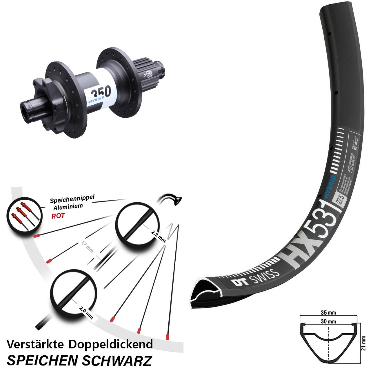E-Bike Hinterrad HX 531 DT Swiss 350 Hybrid Boost 6-Loch 12x148 mm Micro Spline 12-fach