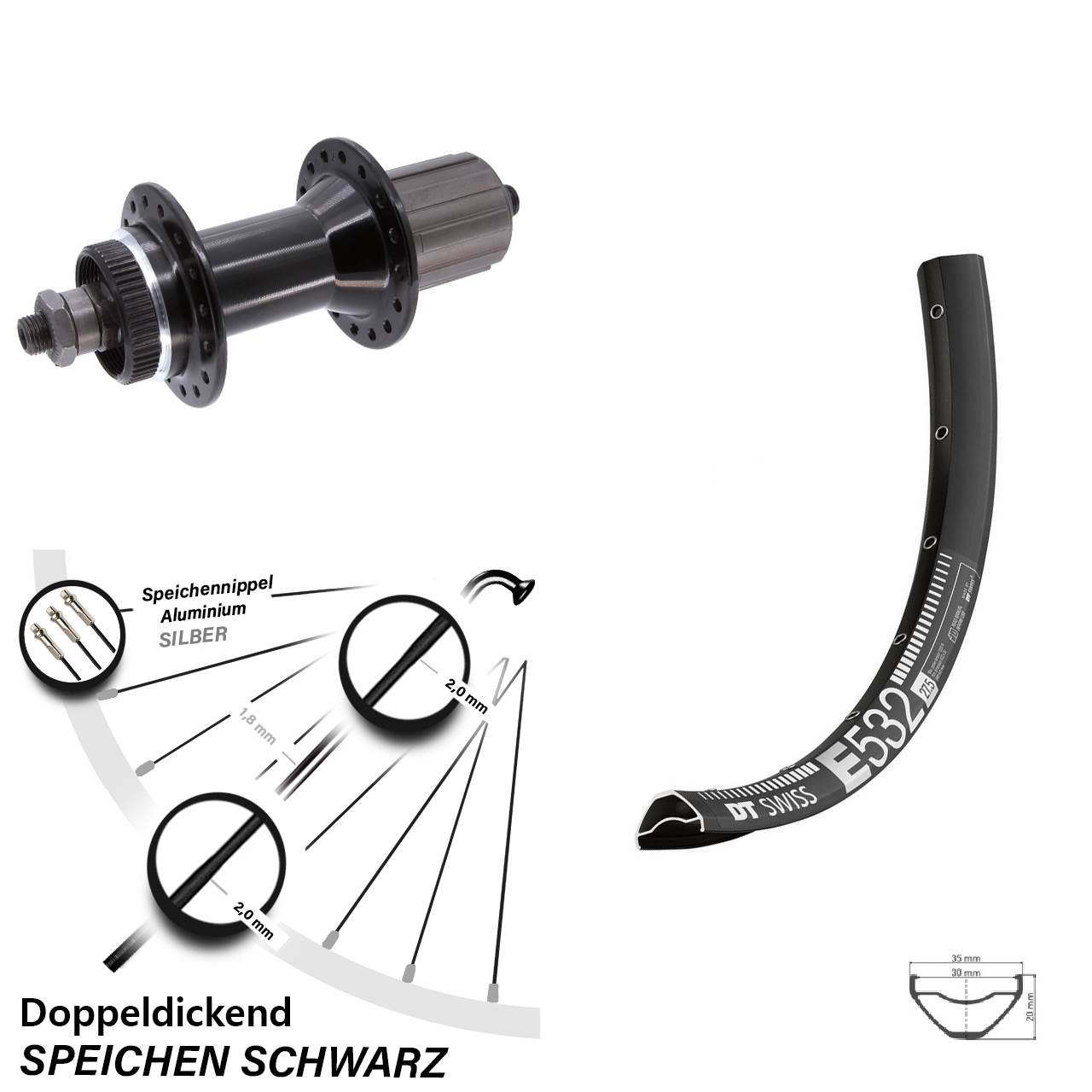 27,5 Zoll DT Swiss E 532 Hinterrad Joytech 8-11 fach