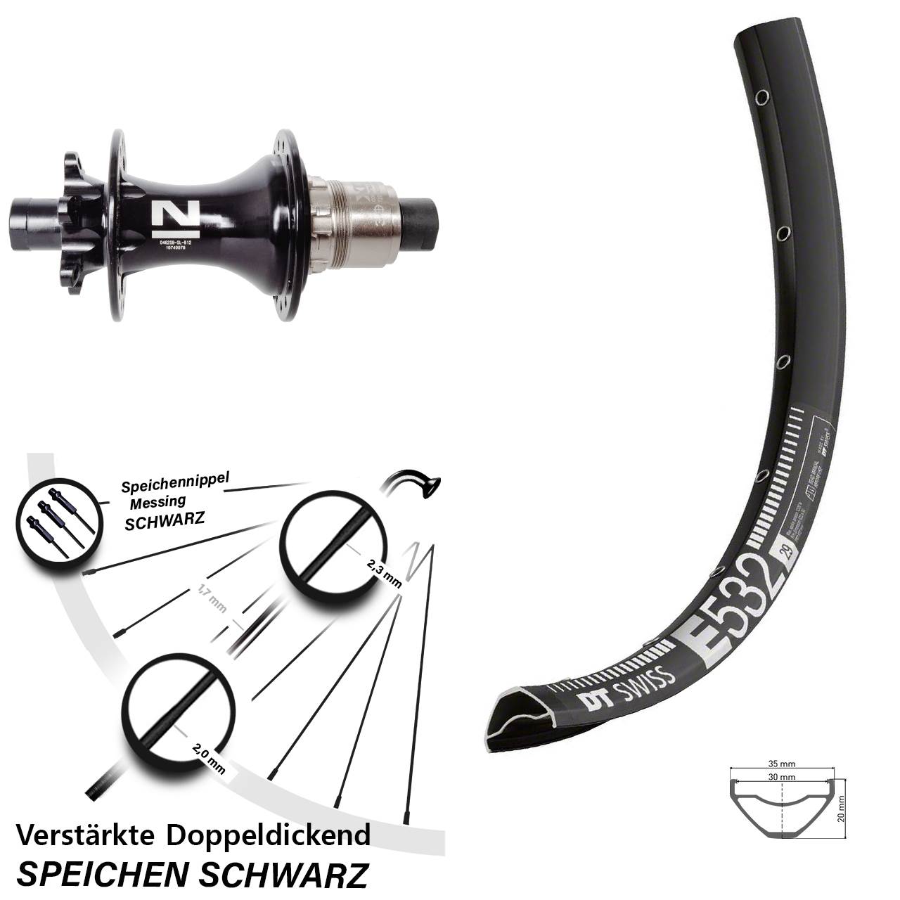 DT Swiss E 532 Novatec D462 29 Zoll 6-Loch Hinterrad 12x148 SRAM XD