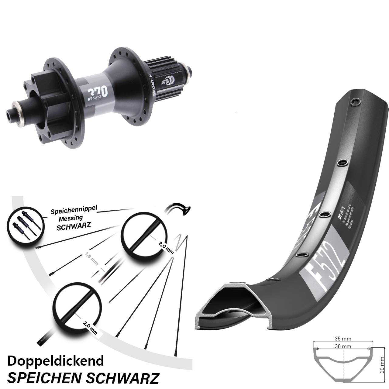 650B DT Swiss F 572 370 Boost Disc Laufrad für Schnellspanner Micro Spline