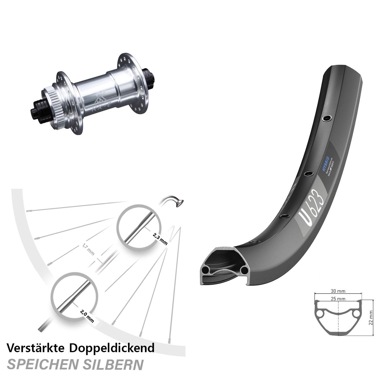 DT Swiss U 623 Disc Vorderrad 29 Zoll mit KX-E Schnellspanner 5x100 Nabe silbern-eloxiert