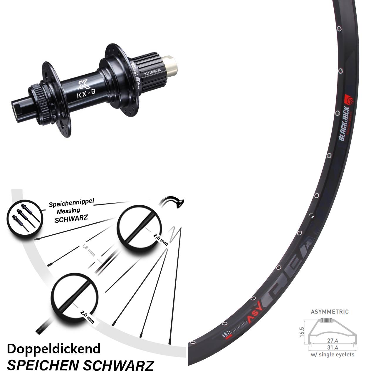 KX-B Boost 12x148 mm Centerlock Micro Spline Rodi Ready 27 Hinterrad 27,5 Zoll Steckachse