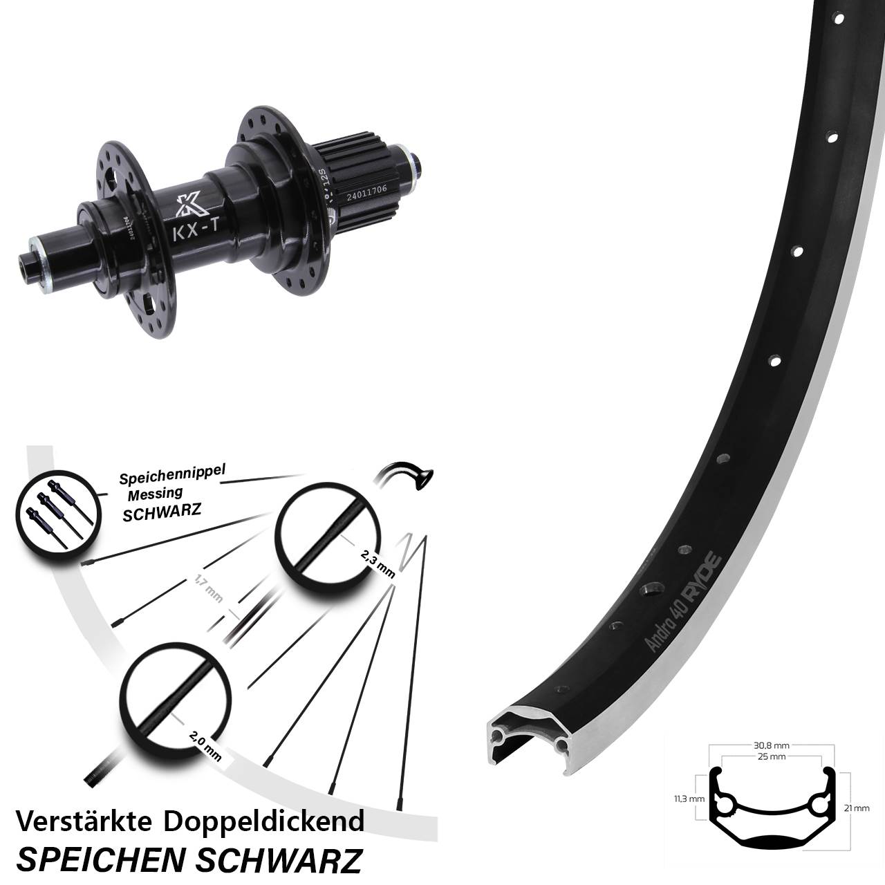 Hinterrad 28 Zoll Ryde Andra 40 KX-T Micro Spline QR