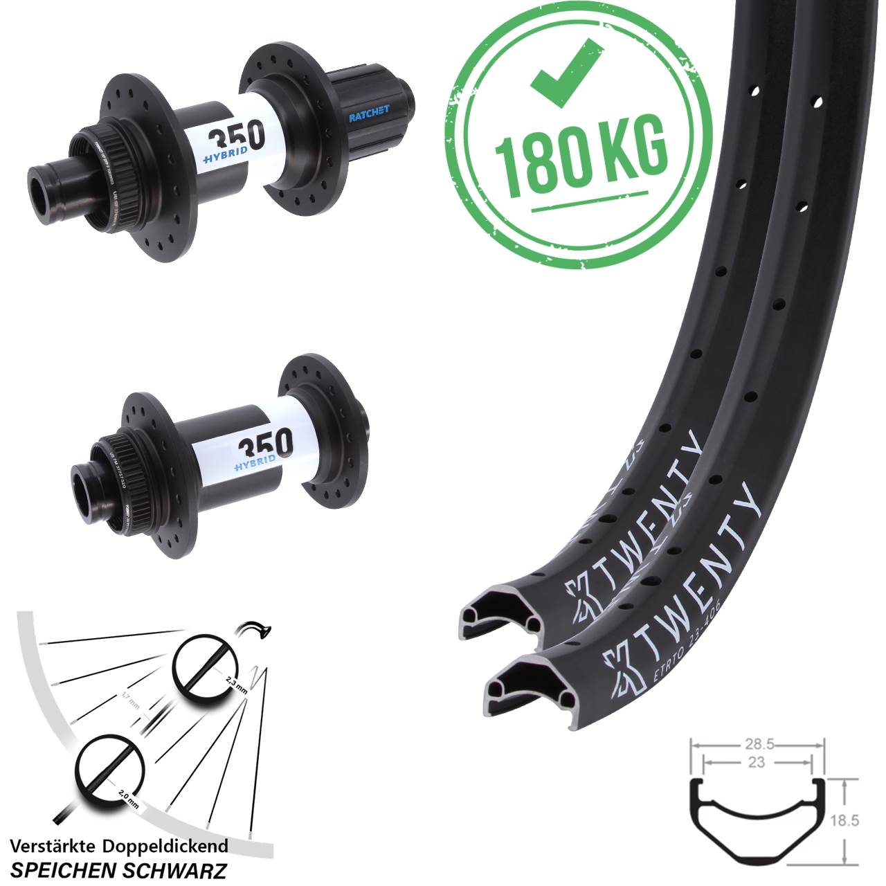 KX Twenty DT Swiss Hybrid 350 20 Zoll Disc Laufrad-Satz 15x110 12x148 Boost 8-11 fach