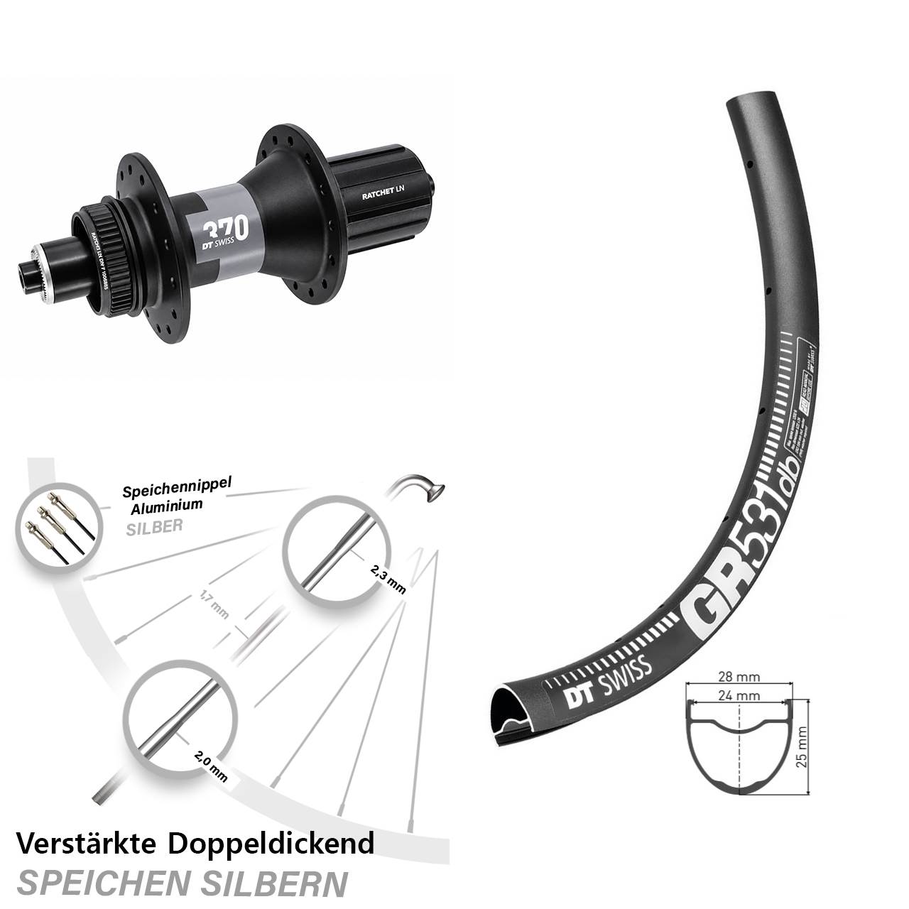 DT Swiss GR531-370 28 Zoll Hinterrad Centerlock für Schnellspanner 8-12 fach HG