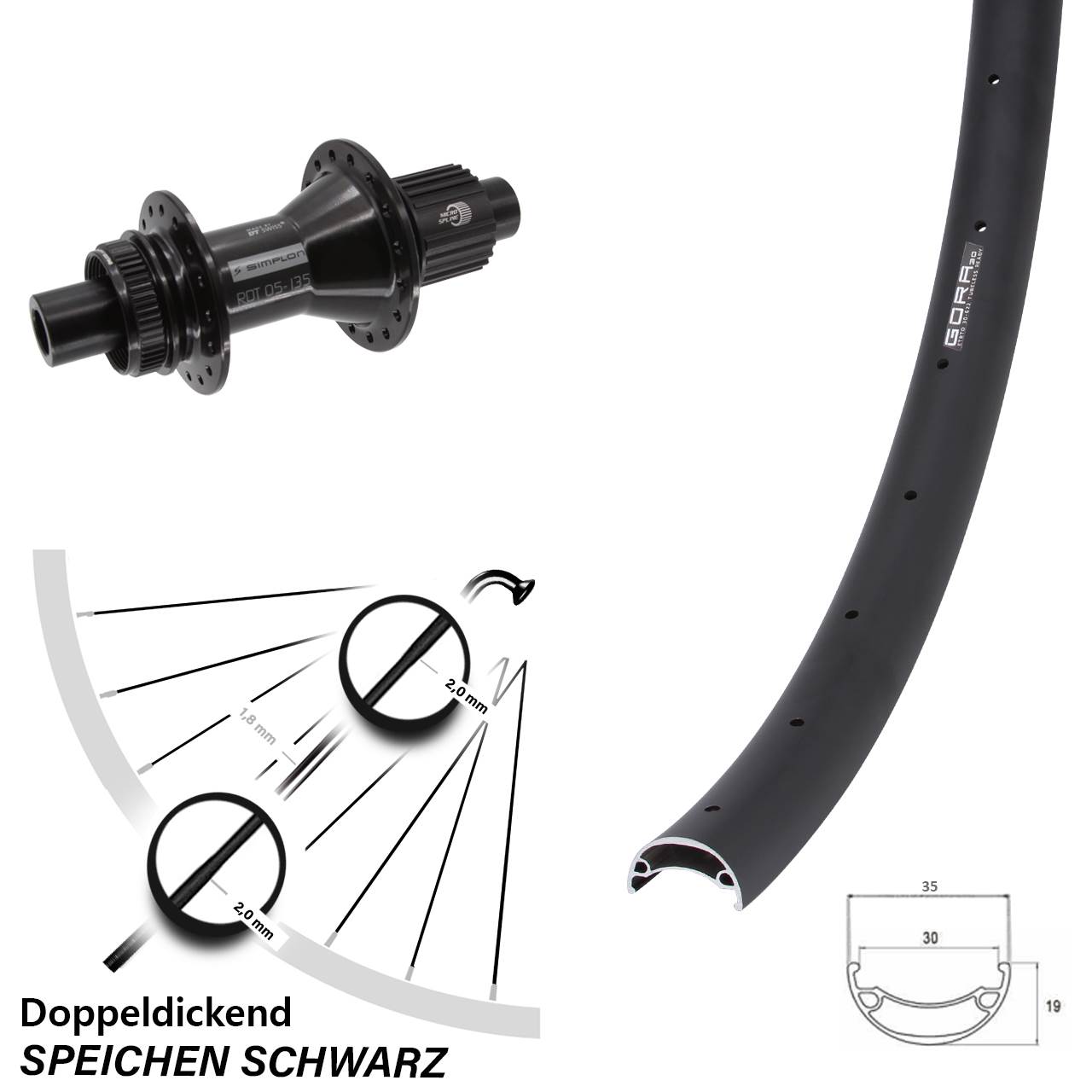 Centerlock Hinterrad 29 Zoll Gora 30 DT Swiss 370 Hybrid Micro Spline 12x142