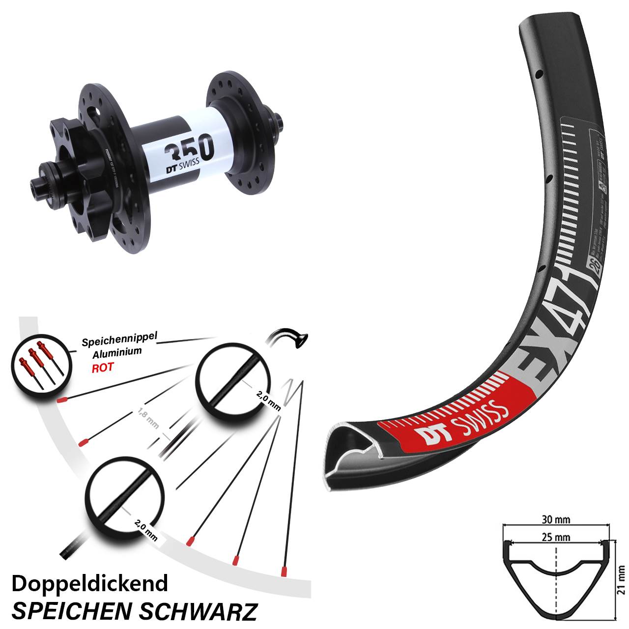 Vorderrad 27,5 Zoll DT Swiss EX 471 Disc-350 5x100 6-Loch