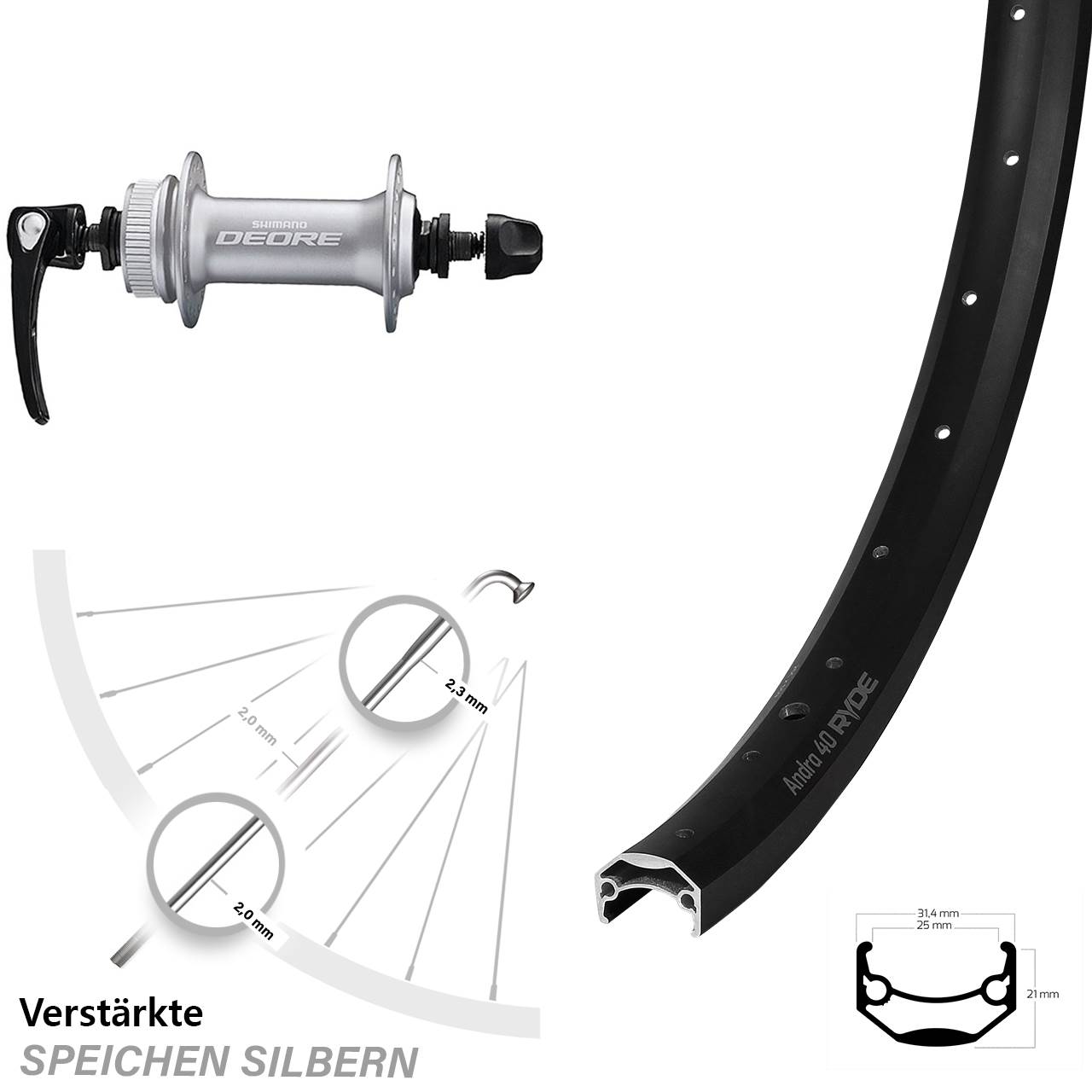 Shimano Deore HB-M6000 Ryde Andra 40 Disc Vorderrad 20 Zoll