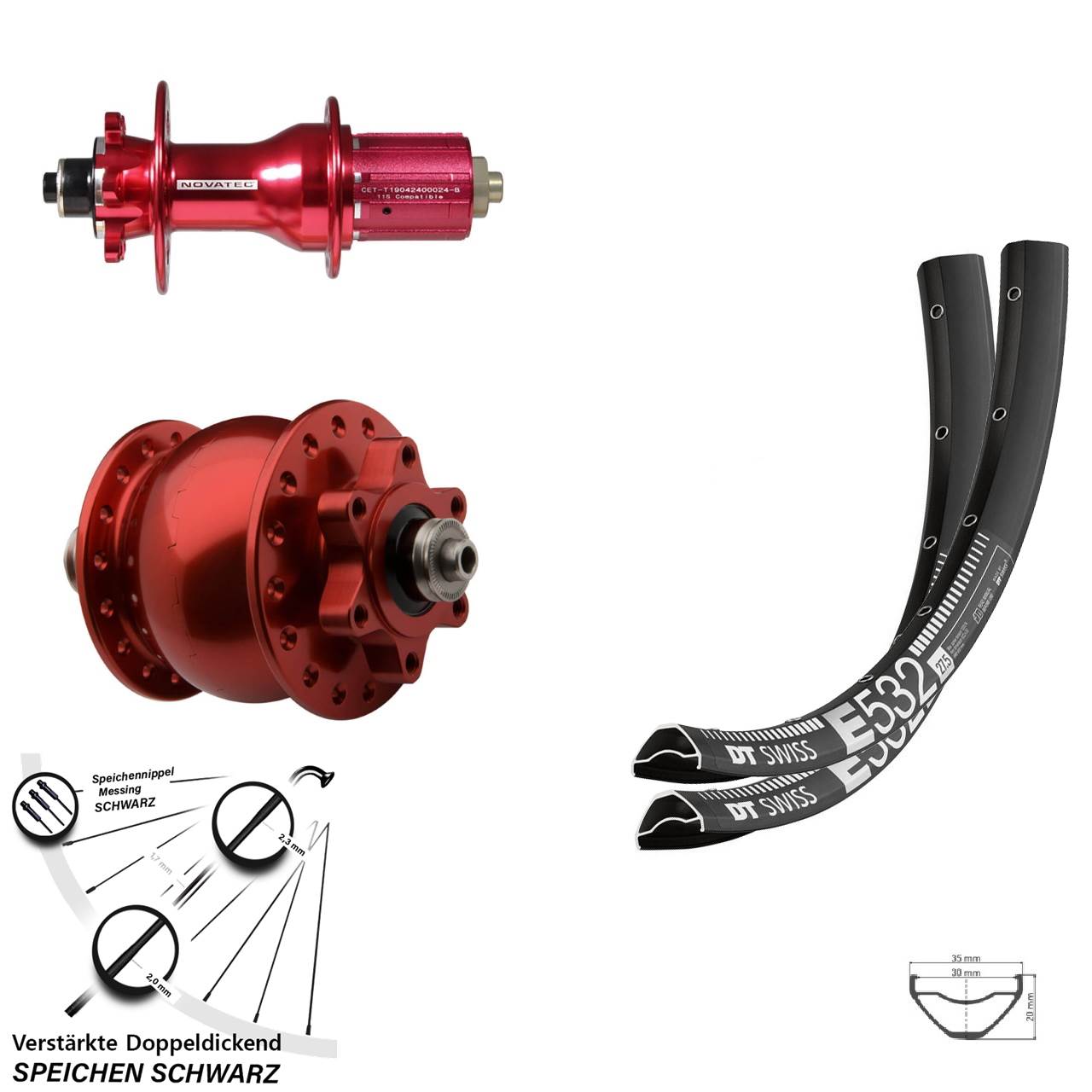 DT Swiss E532 Novatec D792SB SON 28 rot 29 Zoll Disc Laufradsatz QR 8-12 fach HG
