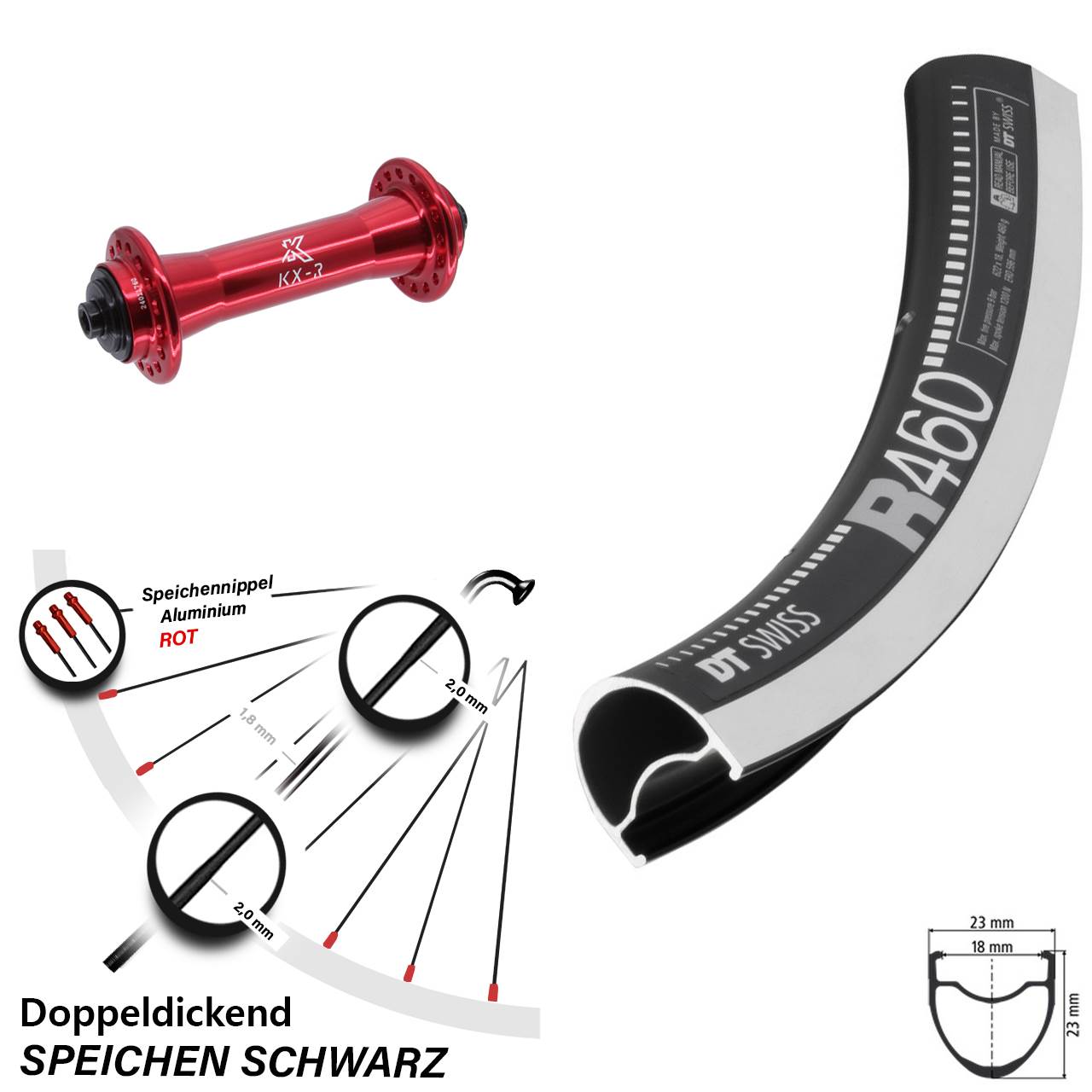 28 Zoll DT Swiss R 460 CNC KX-R Vorderrad für Schnellspanner