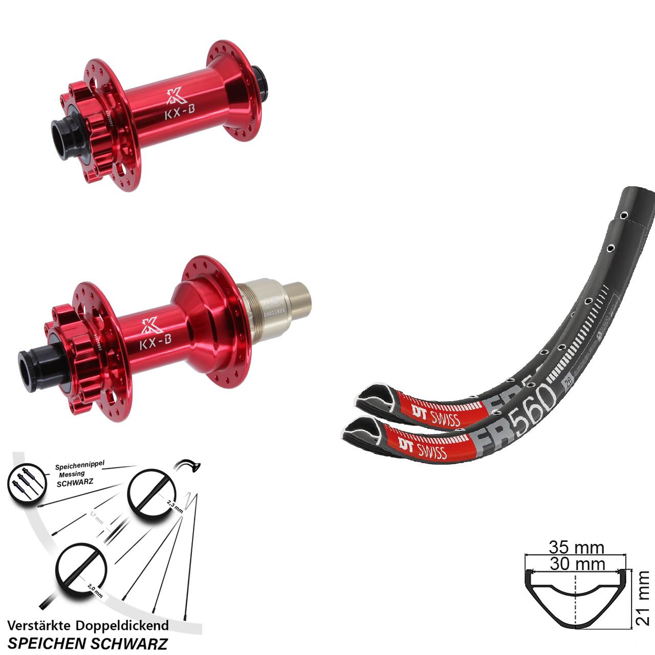 DT Swiss FR 560 KX-B rot 26 Zoll Laufradsatz 6-Loch 15x110 12x148 SRAM XD