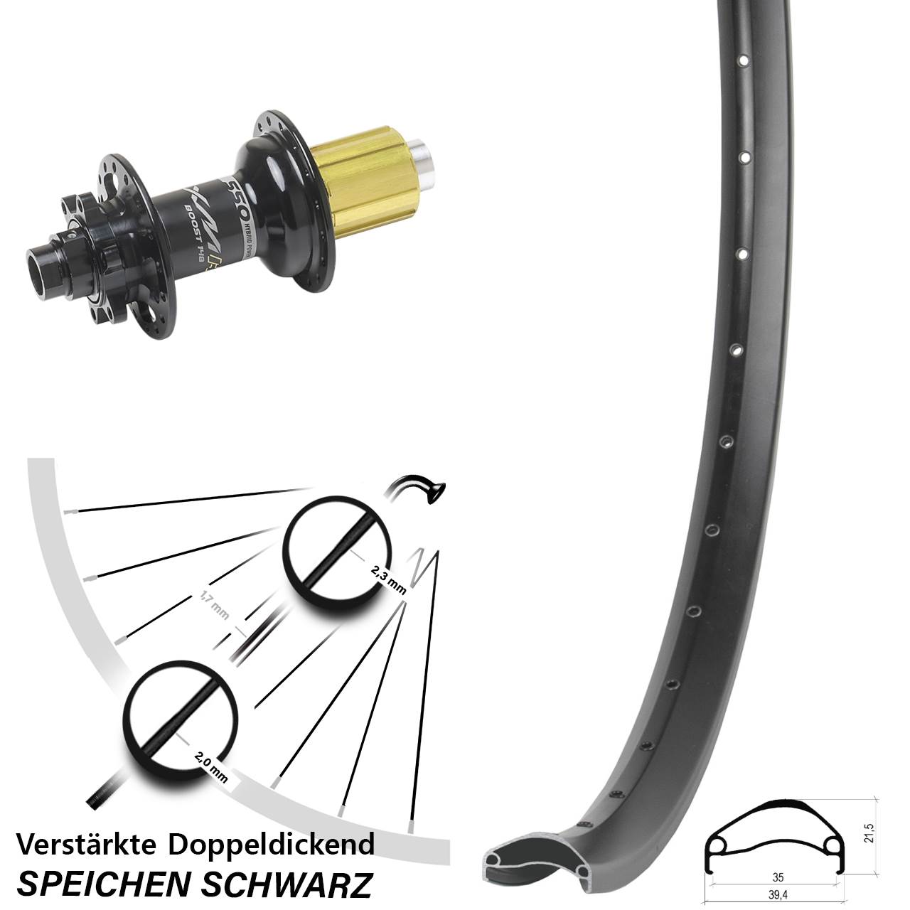 Ambrosio E35 Miche XMH 550 27,5 Zoll Disc Laufrad 12x148 8-11 fach