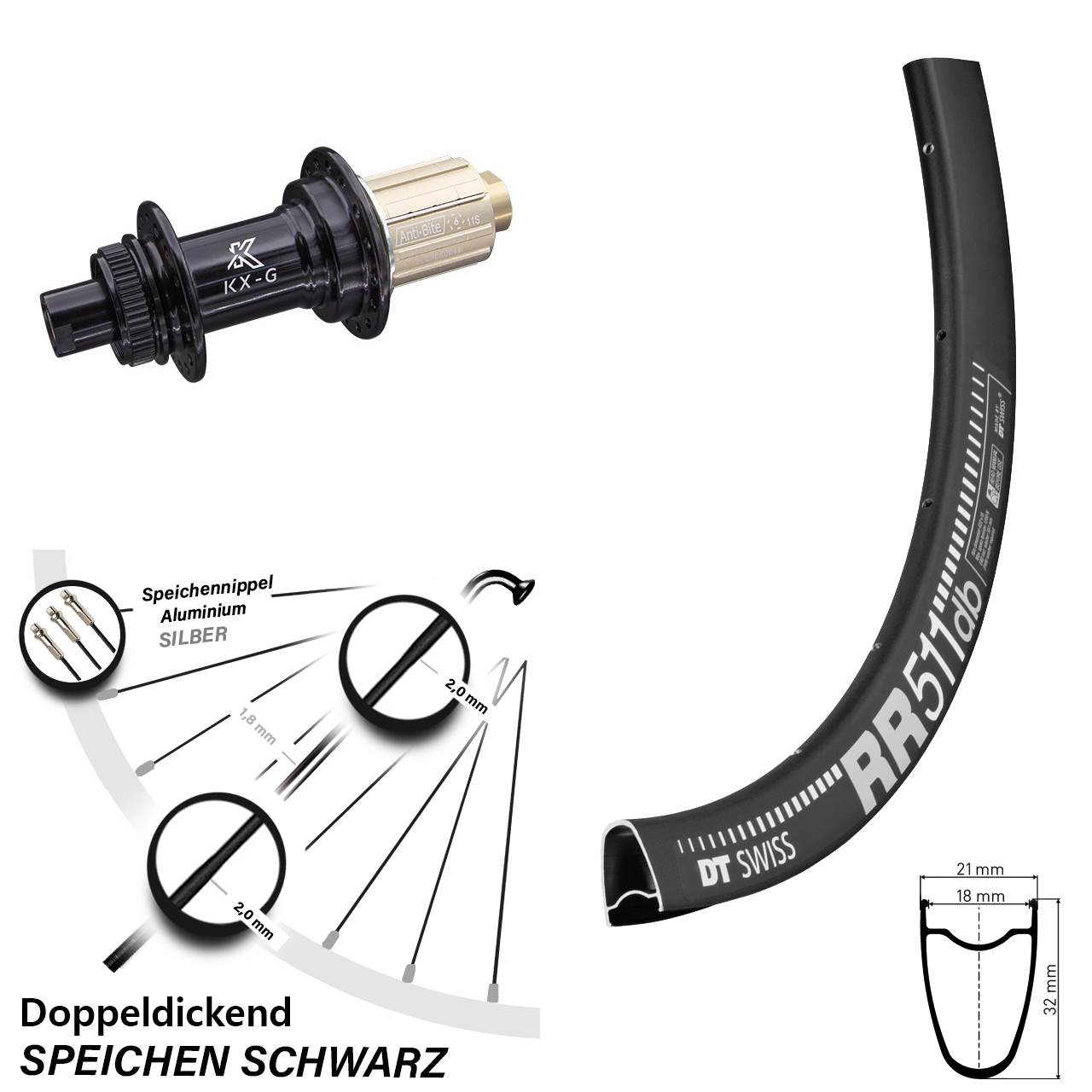 28 Zoll Hinterrad KX-G Steckachse 8-12 fach Road DT Swiss RR 511 DB Centerlock