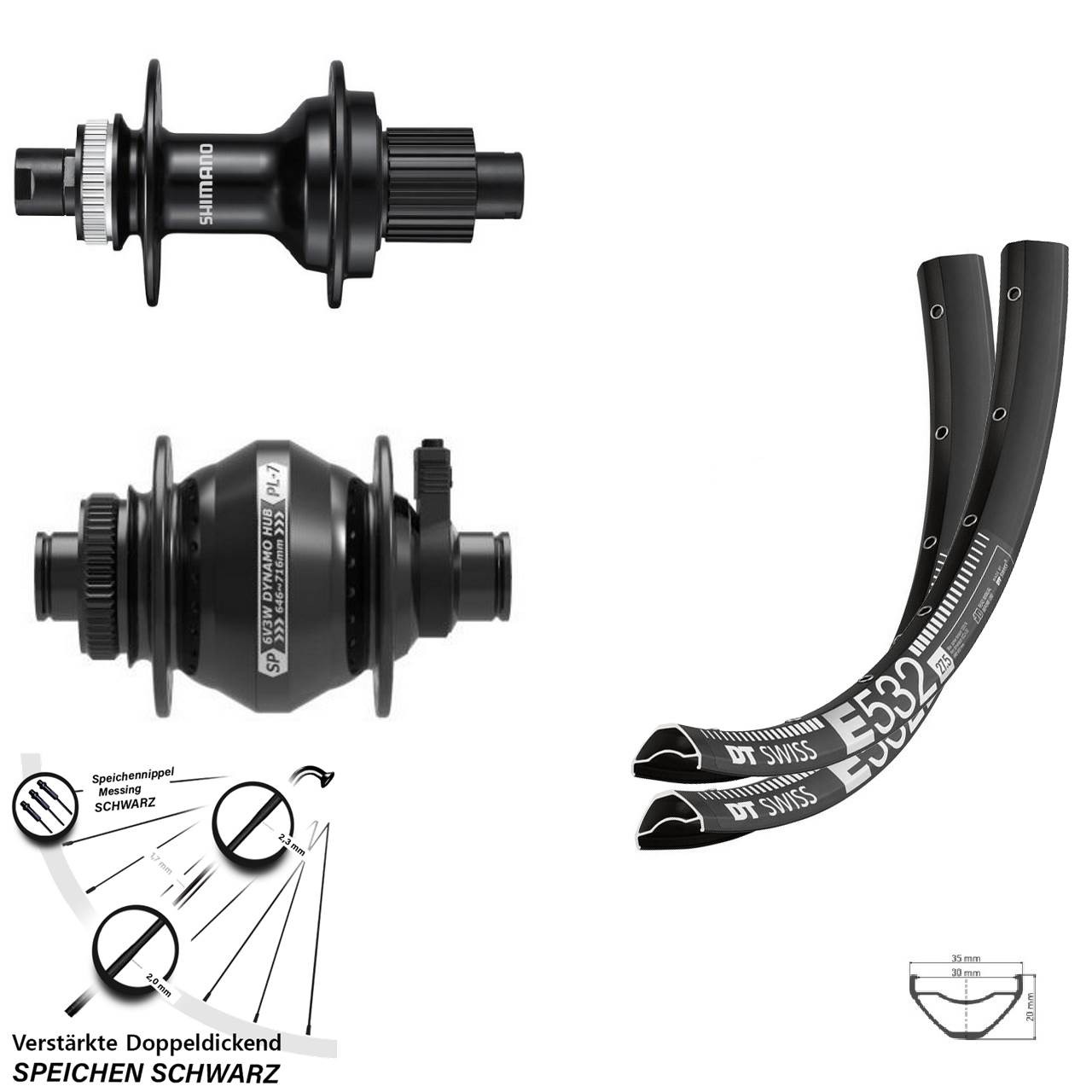 DT Swiss E532 Shimano FH-MT510 SP PL-7 27,5 Zoll Disc Laufradsatz 12x100/142 Micro Spline