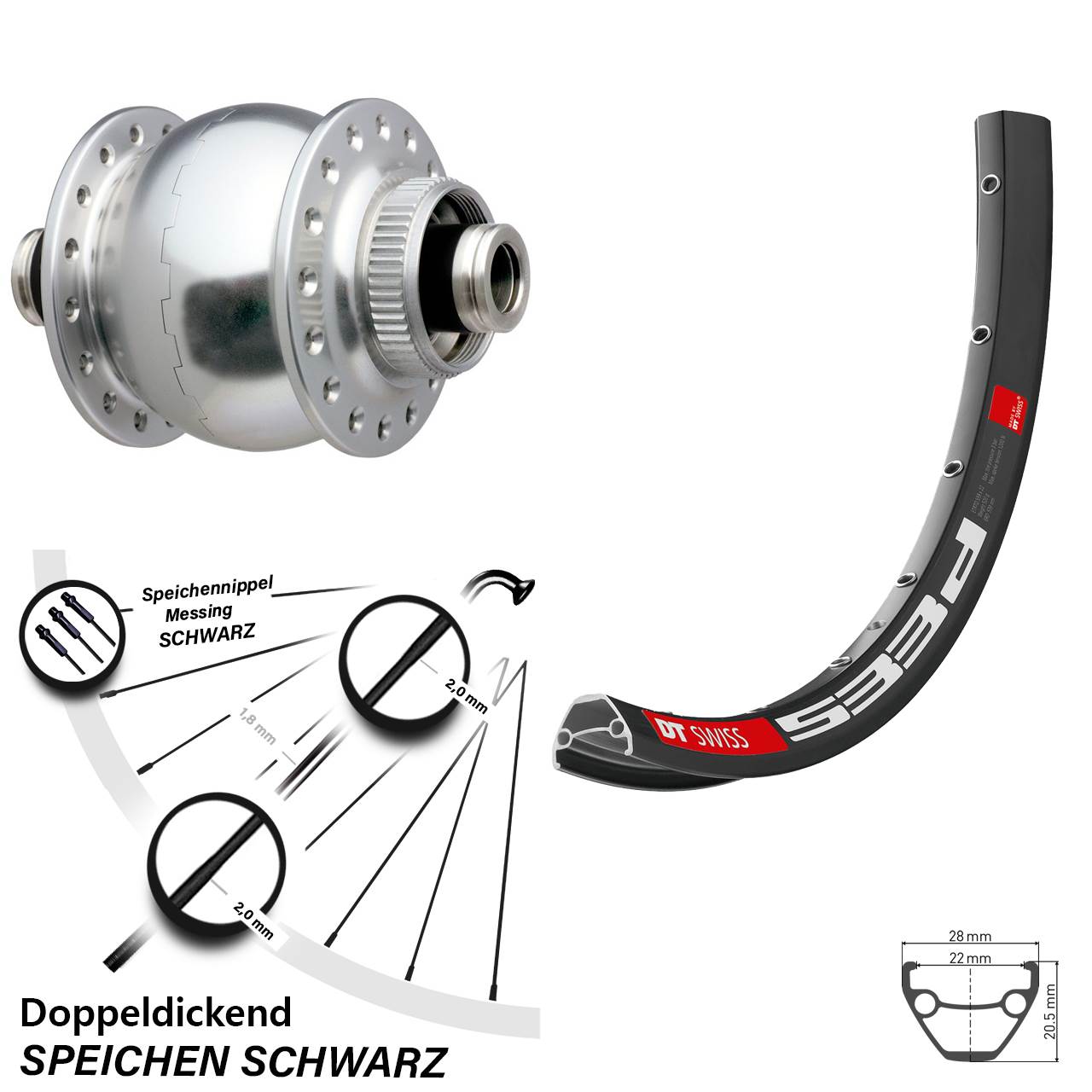 Vorderrad Dynamo 27,5 Zoll DT Swiss 533 D Son 28-12 Centerlock