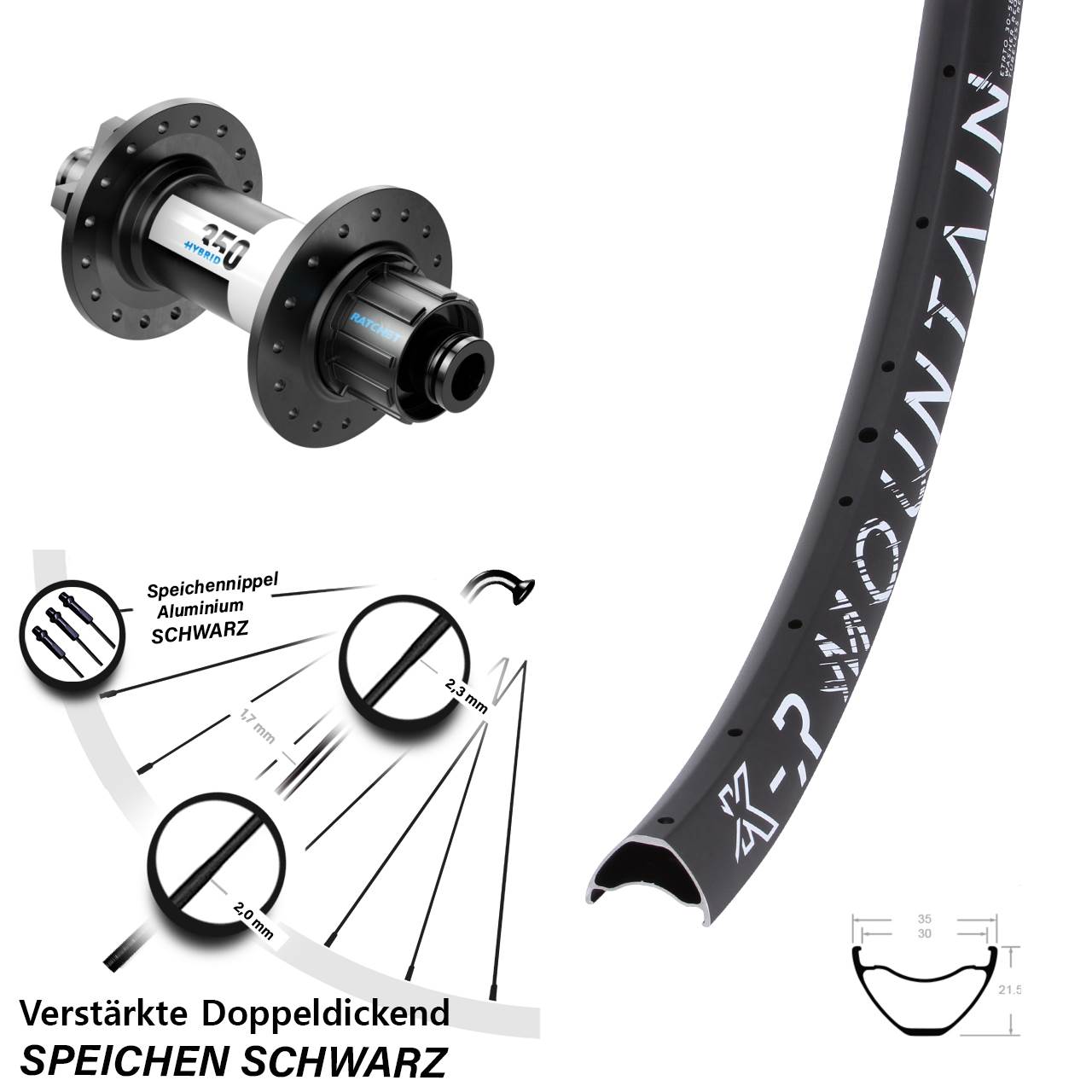 27,5 Zoll Hinterrad KX-R Mountain DT Swiss 350 Hybrid 6-Loch 12x142 Singlespeed