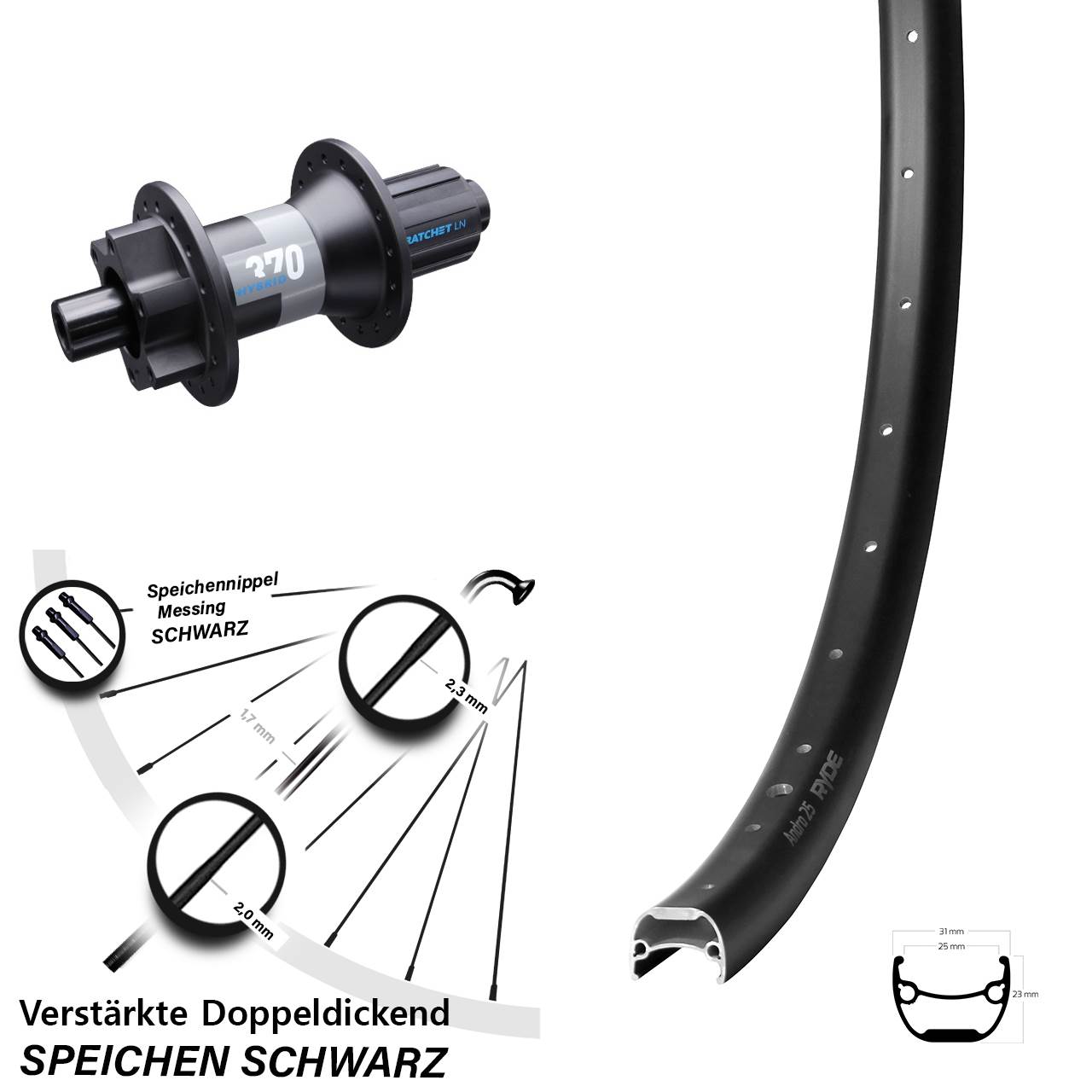 Disc Laufrad 12x148 28 Zoll Ryde Andra 25 DT Swiss 370 Hybrid 8-11 fach