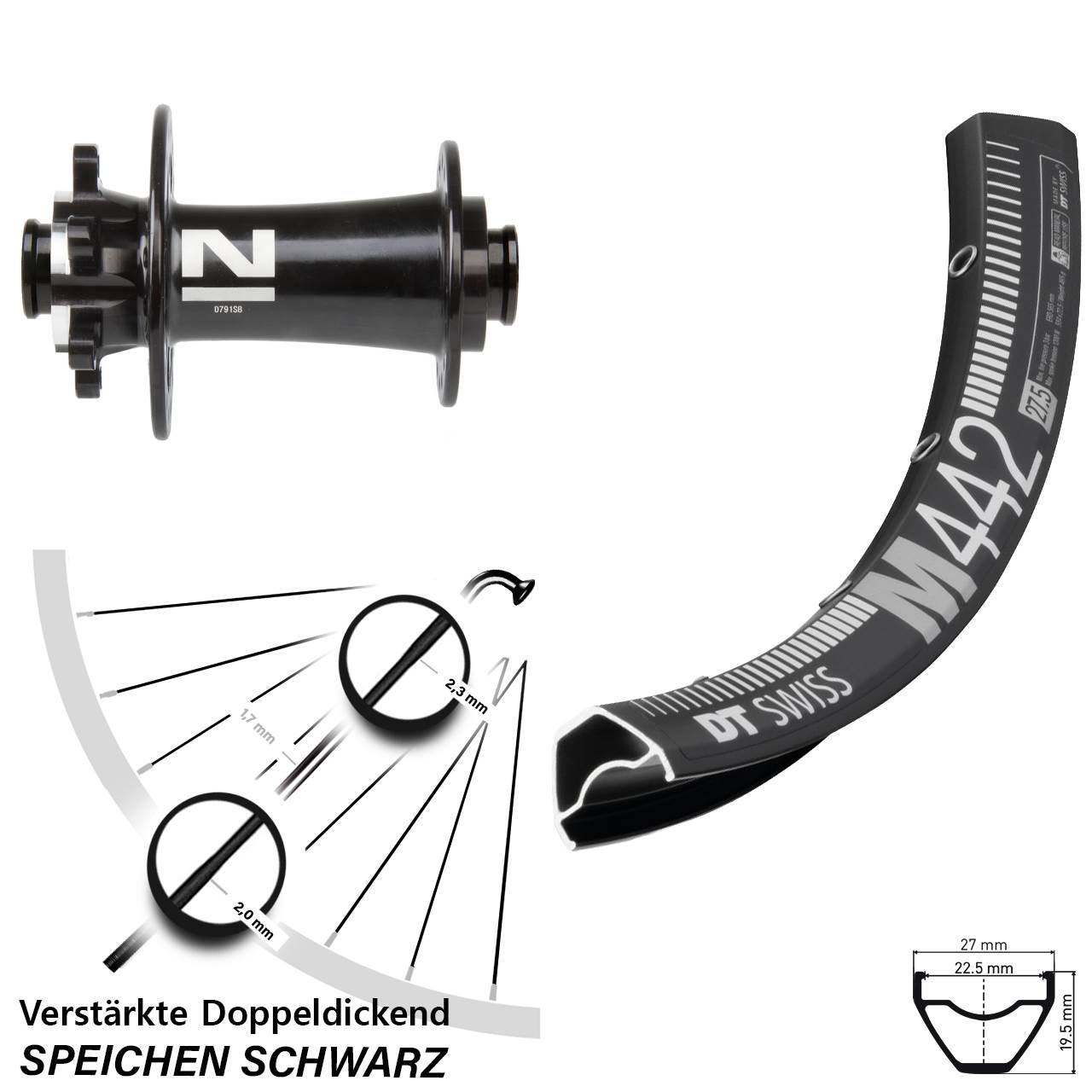 28-29 Zoll DT Swiss M442 Novatec D791 6-Loch Vorderrad 12x100