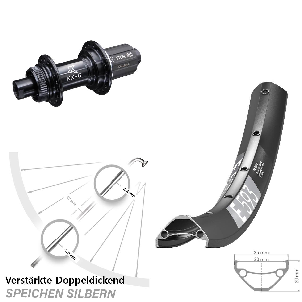 29 Zoll DT Swiss E 593 KX-GS verstärkt Disc Hinterrad 12x142 8-12 fach