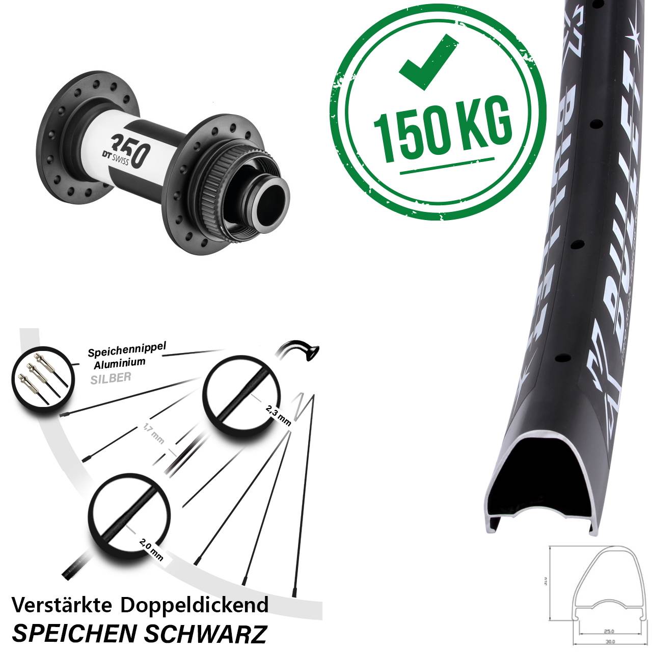 KX Bullet OS DT Swiss 350 28-29 Zoll Disc Vorderrad 15x110 Boost