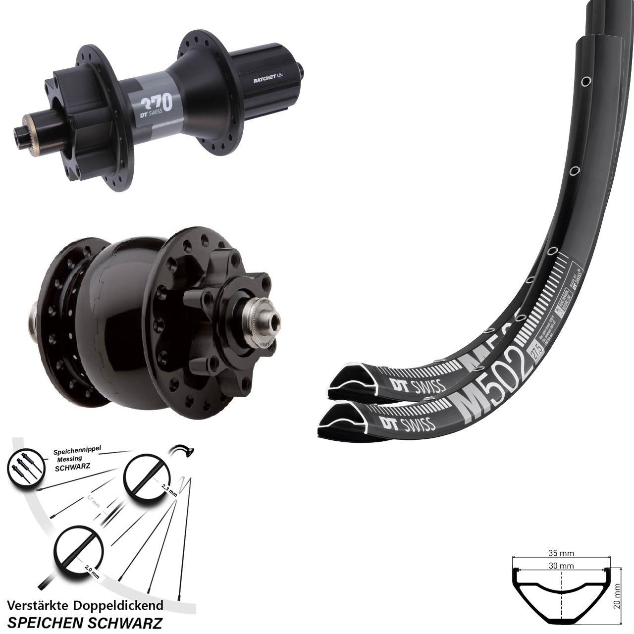 29 Zoll DT Swiss M 502 370 SON 28 Laufradsatz 6-Loch QR 8-11 fach HG