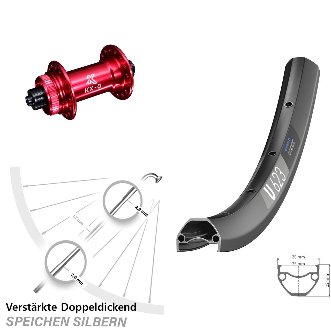 Disc Vorderrad QR 28 Zoll DT Swiss U623 KX-G rot