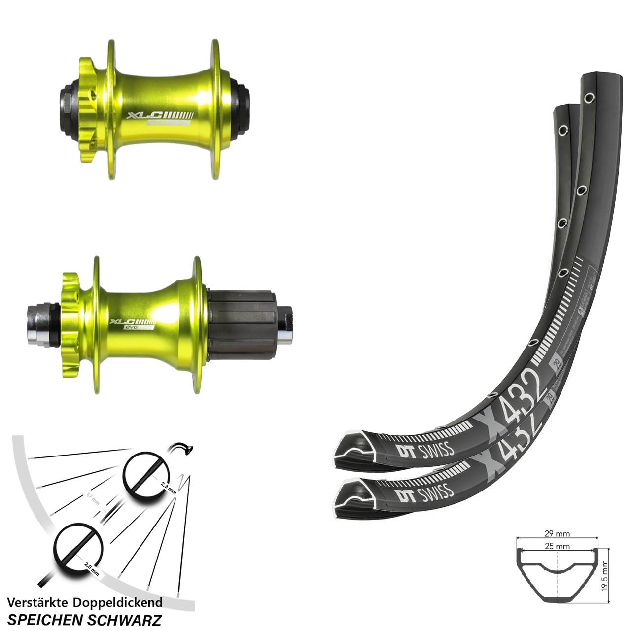 Disc Laufradsatz 29 Zoll DT Swiss X432 XLC grün 8-11 fach 15x100 12x142