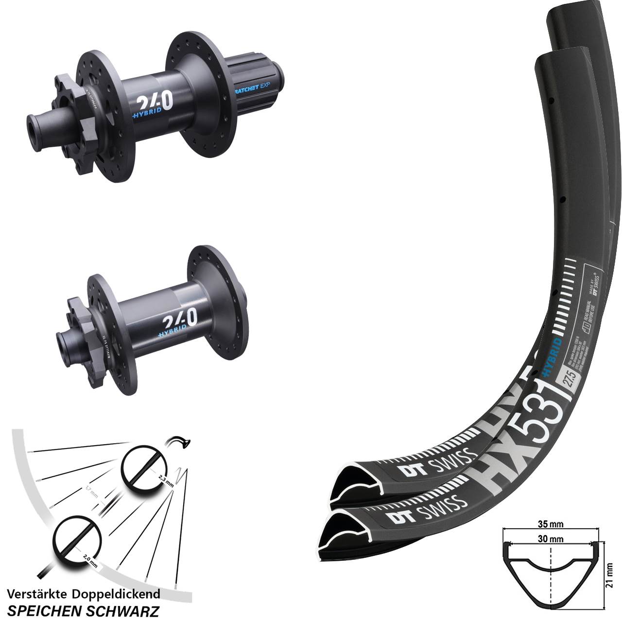 HX 531 DT Swiss 240 Hybrid Boost Laufradsatz 29 Zoll 11-fach verstärkt E-Bike