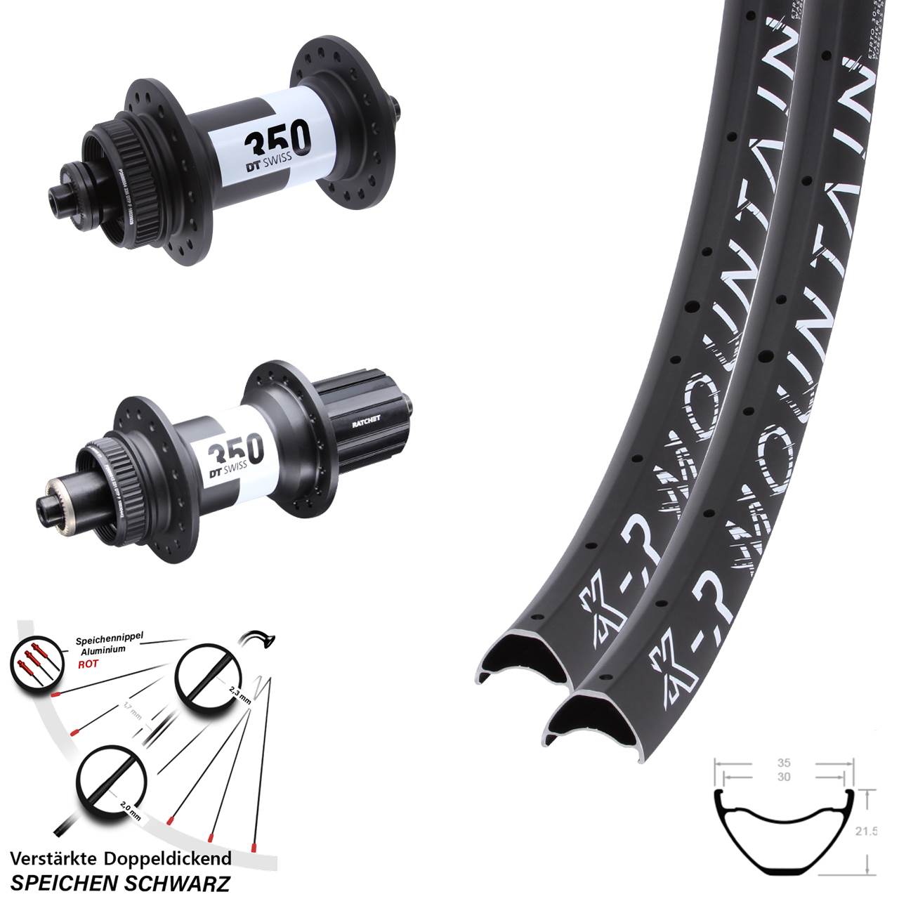 27,5 Zoll KX-R Mountain DT Swiss 350 Disc Laufradsatz für Schnellspanner 8-11 fach