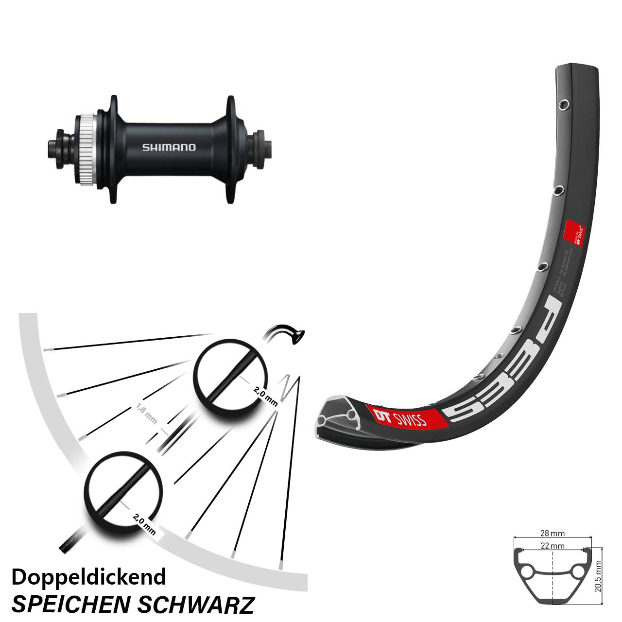 DT Swiss 533 D Shimano Alivio 28-29 Zoll Centerlock Vorderrad für Schnellspanner