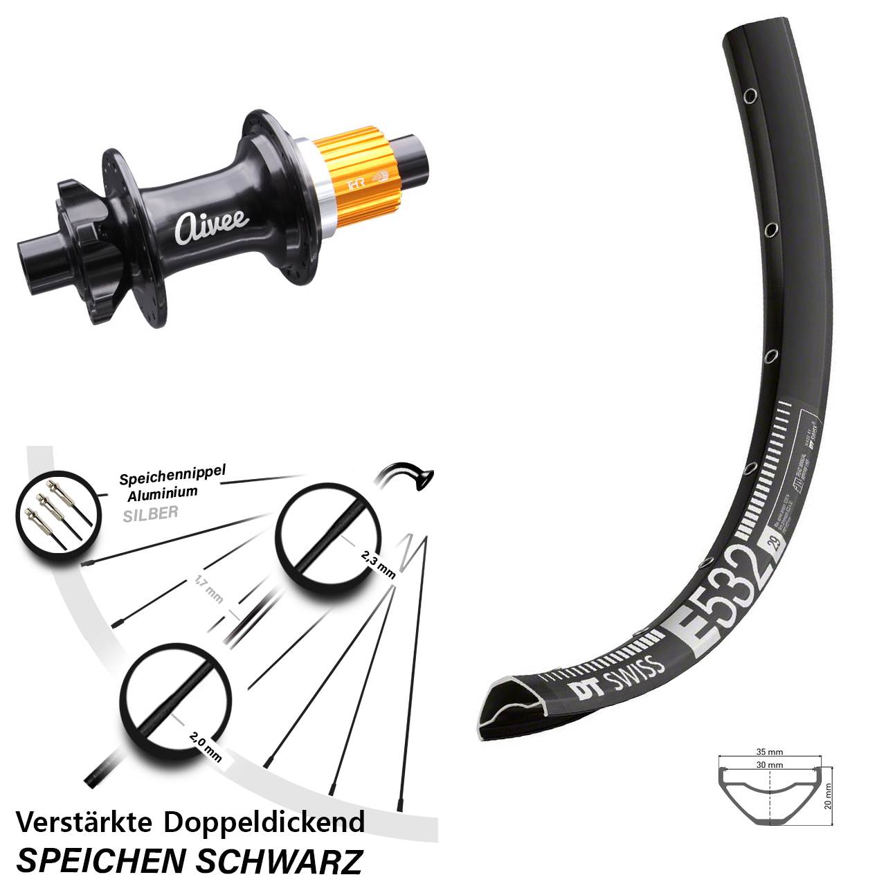 Disc Laufrad 29 Zoll DT Swiss E532 Aivee Classic Micro Spline 12x148