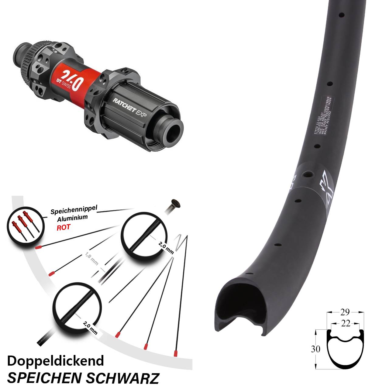 KX-RC Gravel Carbon DT Swiss 240 EXP Straightpull 28-29 Zoll Hinterrad 12x148 8-11 fach