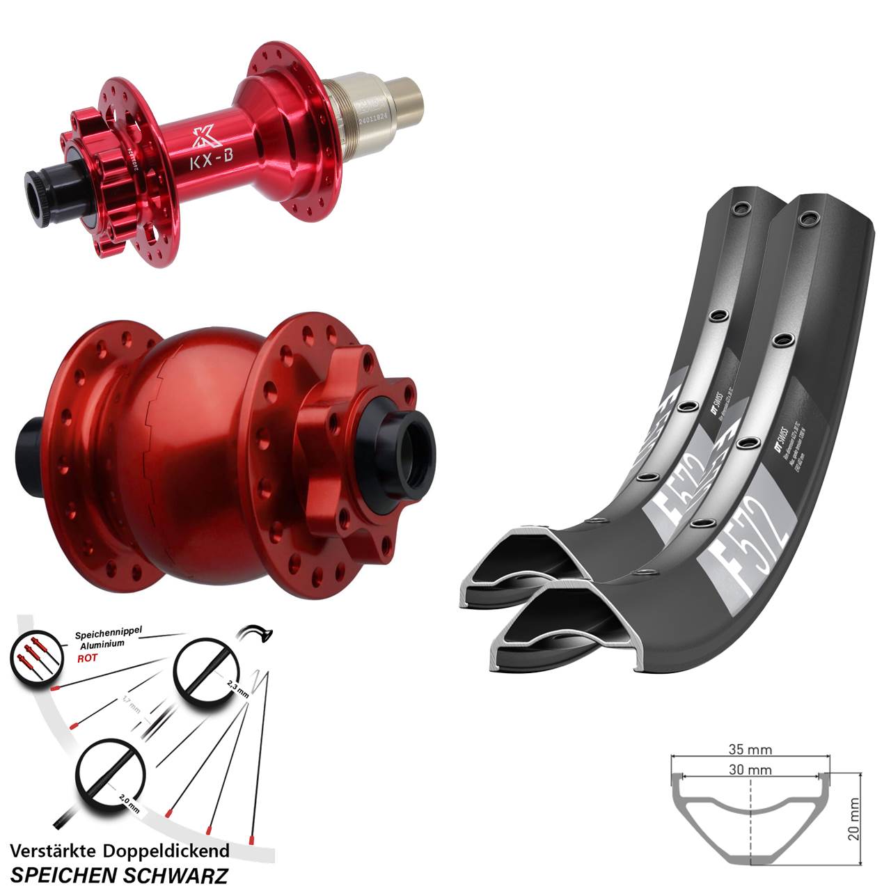 Disc Laufradsatz 15x110 12x148 650B DT Swiss F572 KX-B rot SON 28 SRAM XD