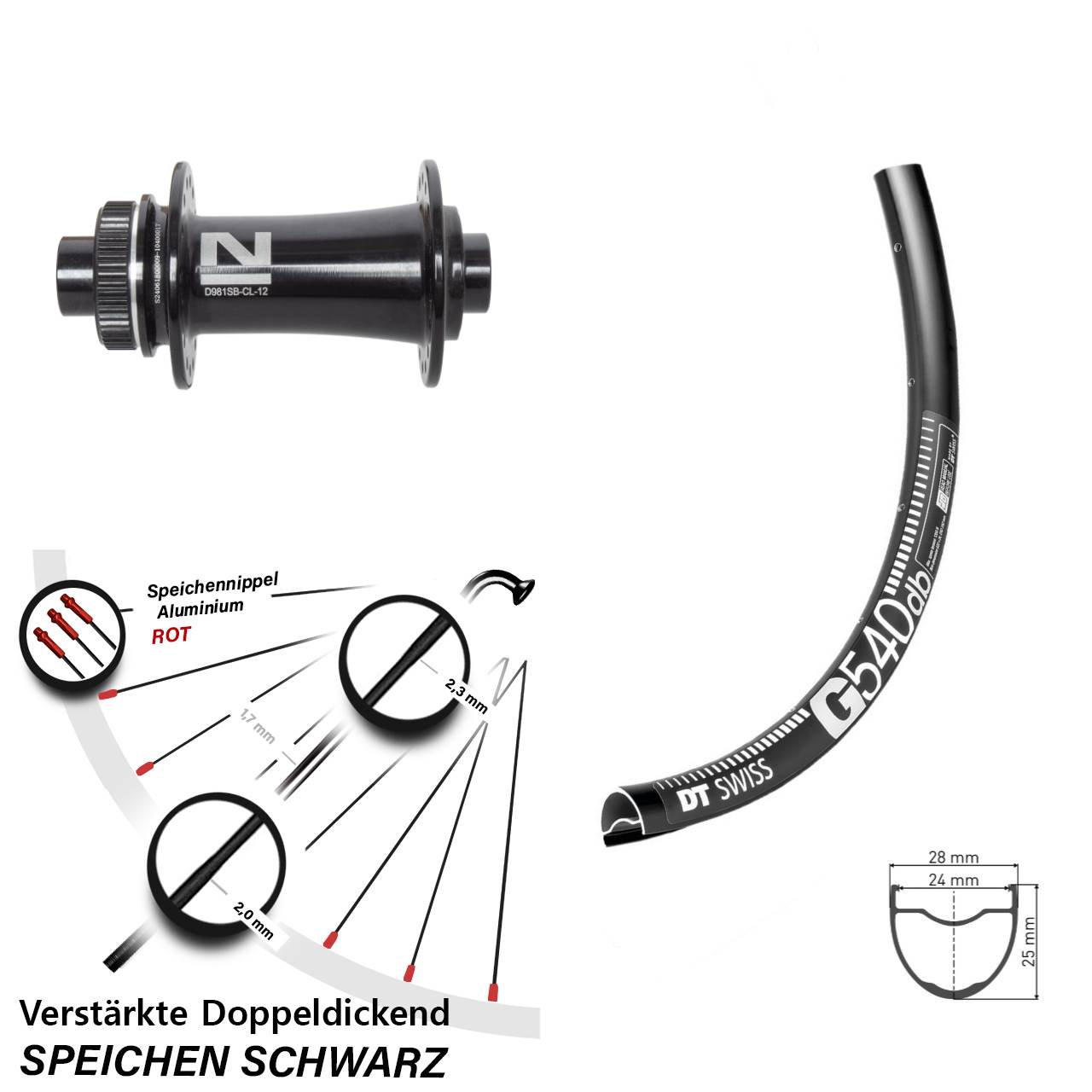28 Zoll DT Swiss G540 Novatec D981 Centerlock Vorderrad 12x100