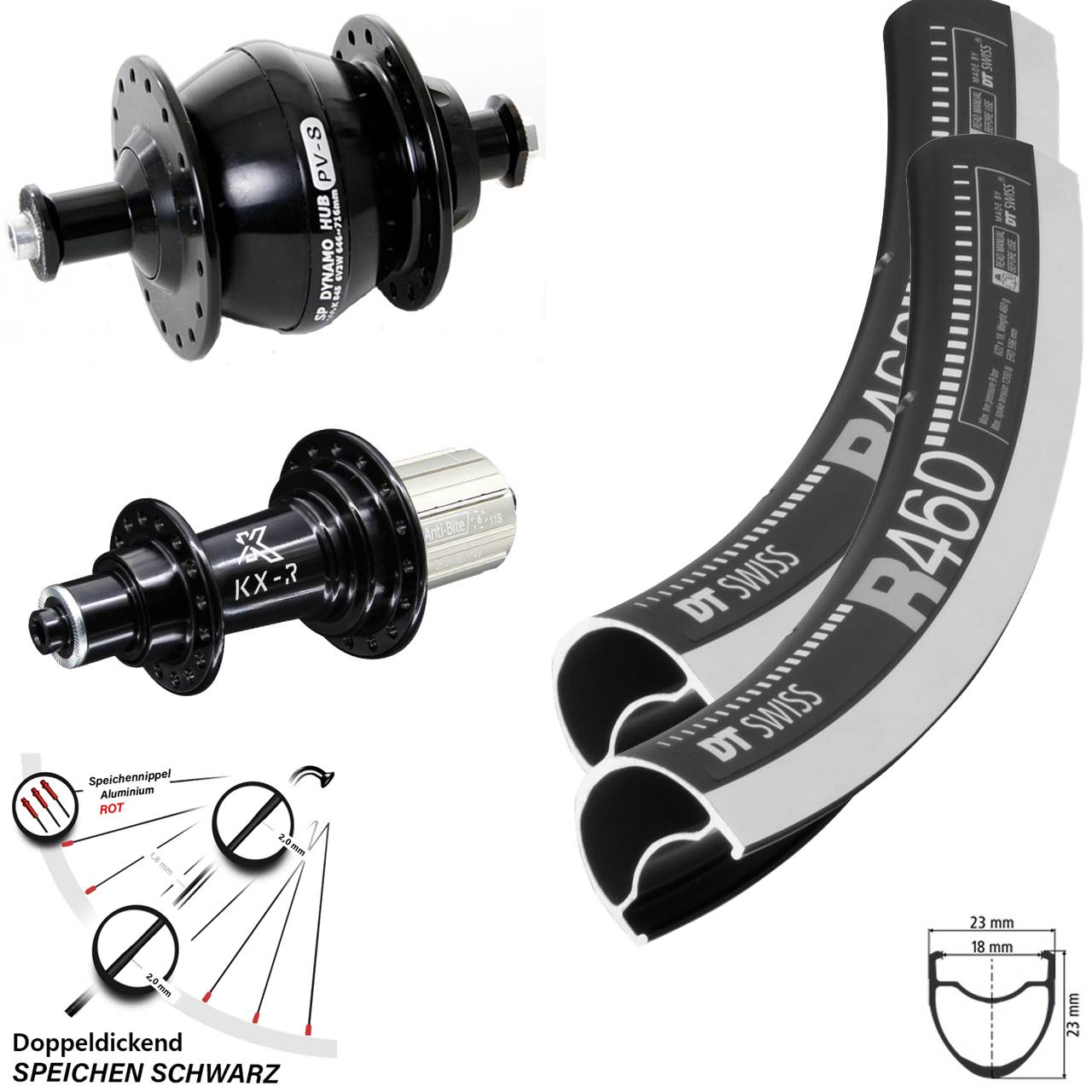 Dynamo Laufradsatz KX-R schwarz Shutter PV-8 DT Swiss R 460 28 Zoll Schnellspanner