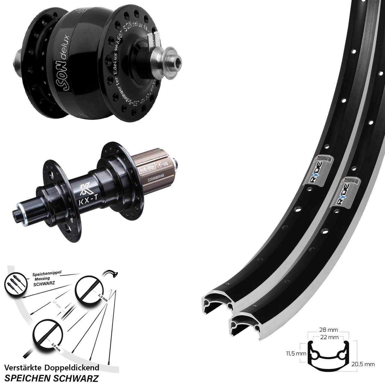 Ryde Andra35 KX-T SON delux 27,5 Zoll Laufradsatz für Schnellspanner 8-11 fach HG