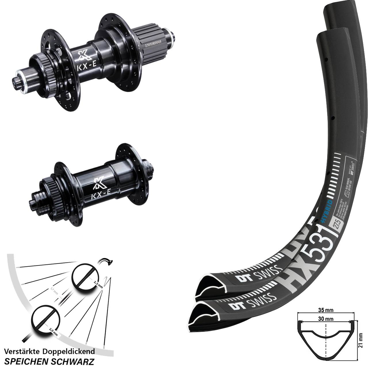 DT Swiss HX 531 Laufradsatz 29 Zoll KX-E schwarz Micro Spline E-Bike Schnellspanner