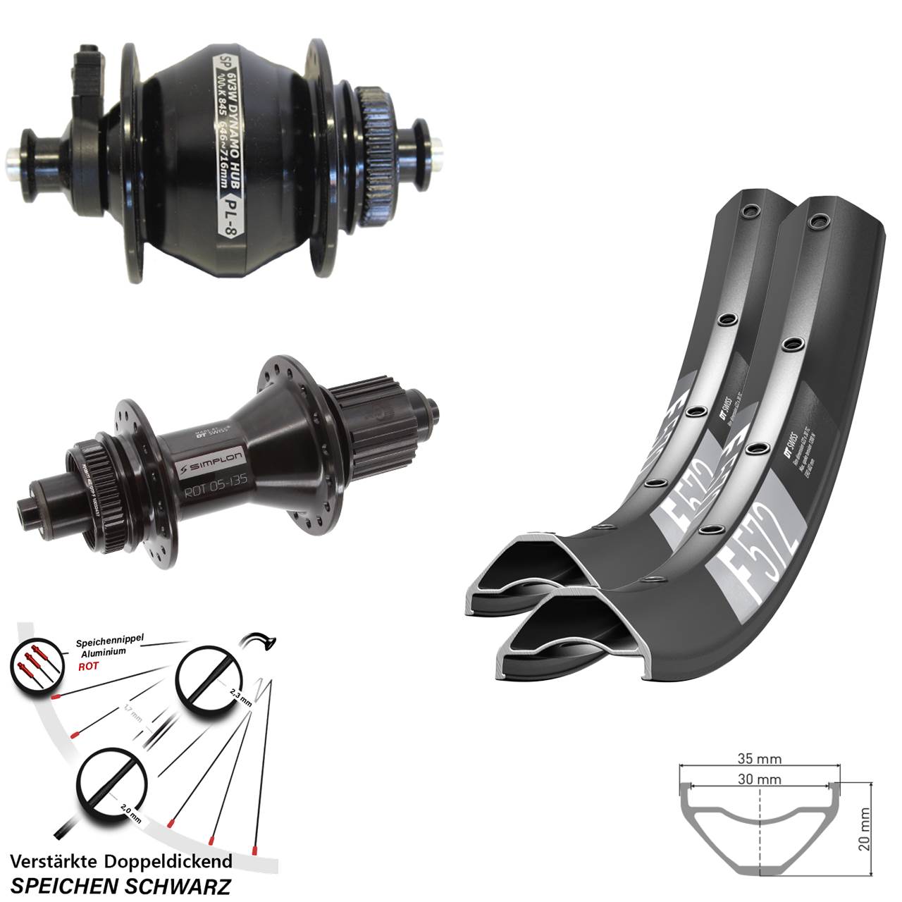 27,5 Zoll DT Swiss F572 370 Hybrid SP PL-8 Disc Laufradsatz QR Micro Spline