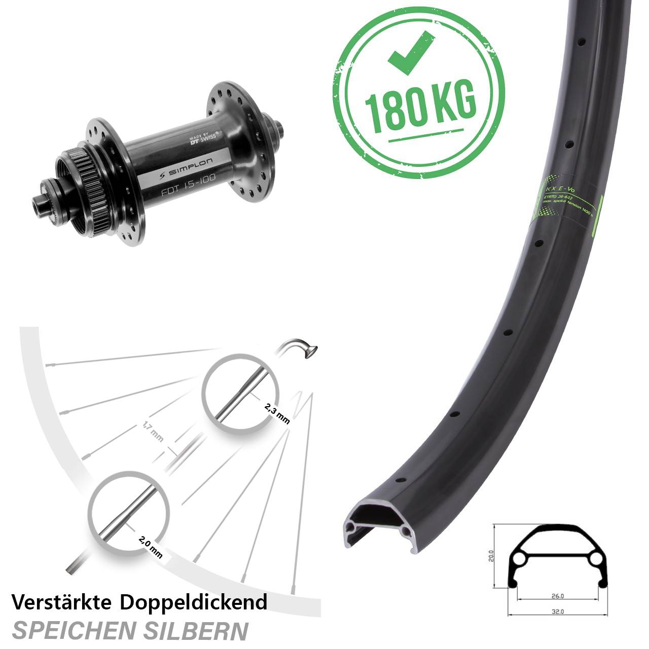 26 Zoll KX-Evo DT Swiss 370 Vorderrad QR Centerlock