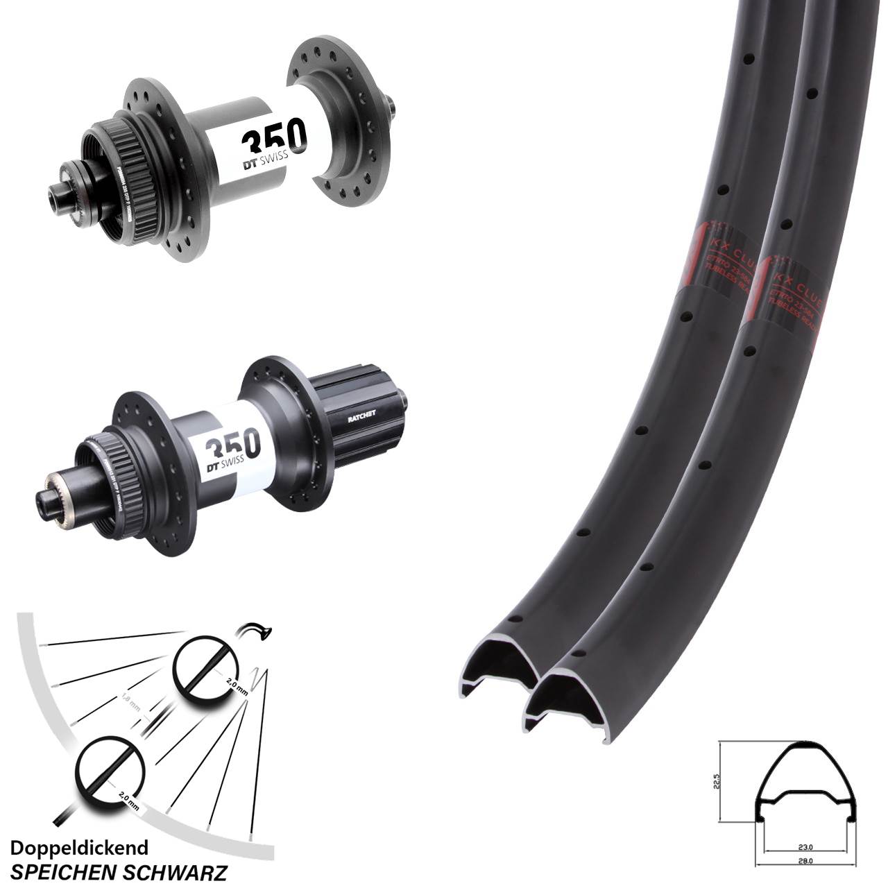 KX Clue DT Swiss 350 28-29 Zoll Laufradsatz Centerlock QR 11-12 fach