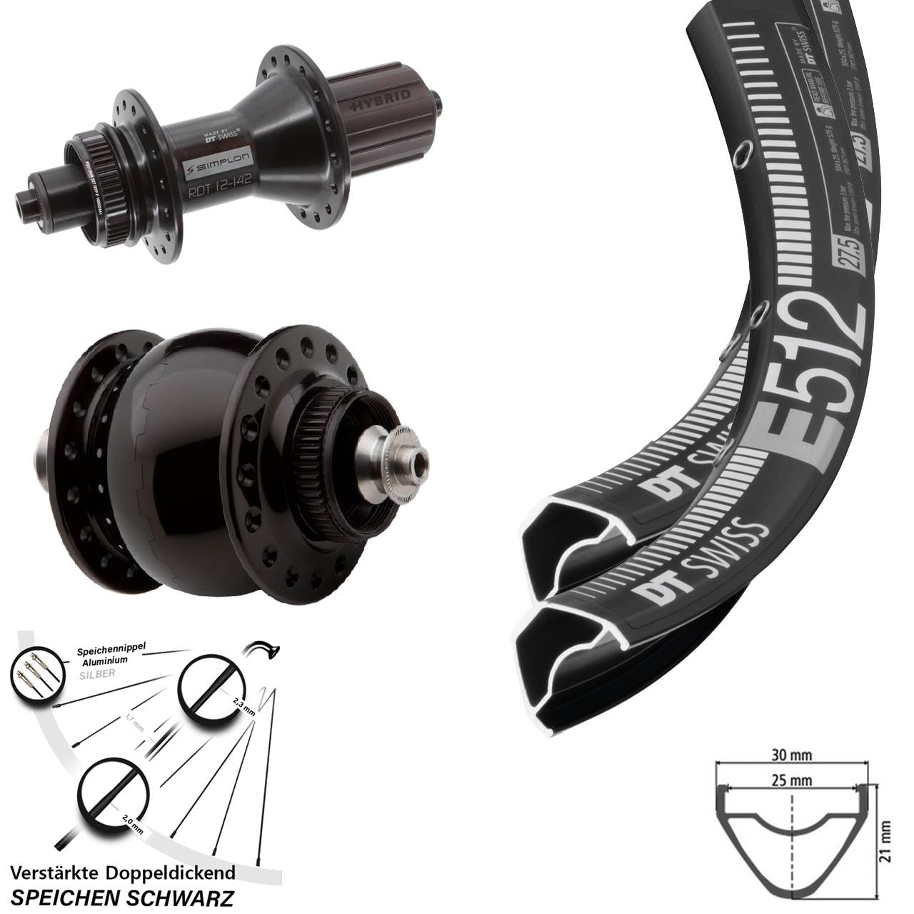 29 Zoll DT Swiss E 512 370 Hybrid SON delux Disc Laufrad-Satz für Schnellspanner 8-11 fach