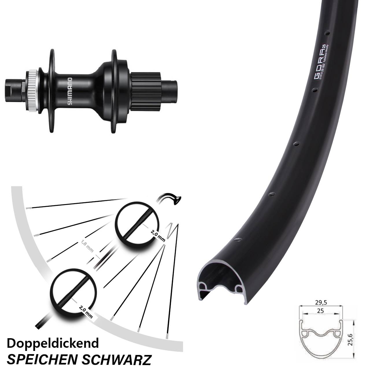 Gora 25 Shimano FH-MT510 29 Zoll Disc Laufrad 12x142 Shimano Micro Spline