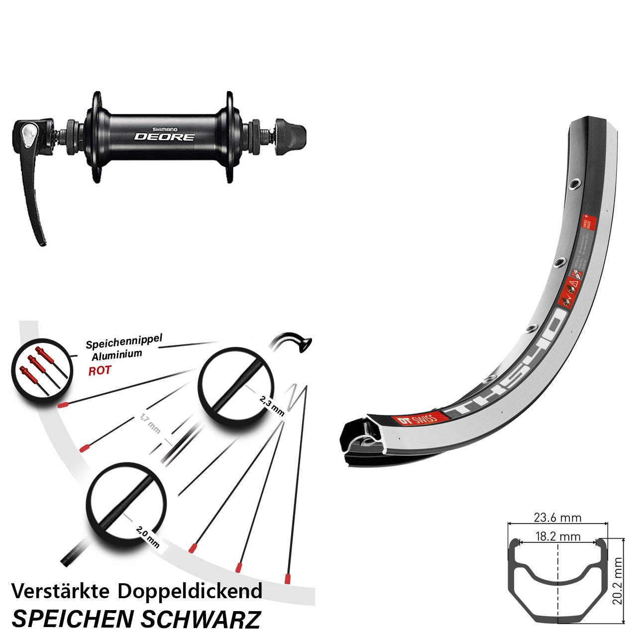 28 Zoll DT Swiss TK 540 Shimano HB-T610 Vorderrad für Schnellspanner