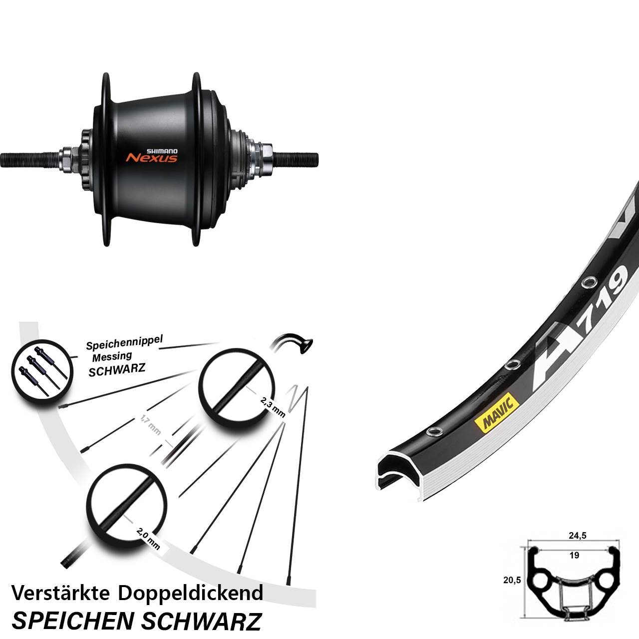 Mavic A719 Hinterrad 28 Zoll Shimano Nexus 7 Gang Freilauf