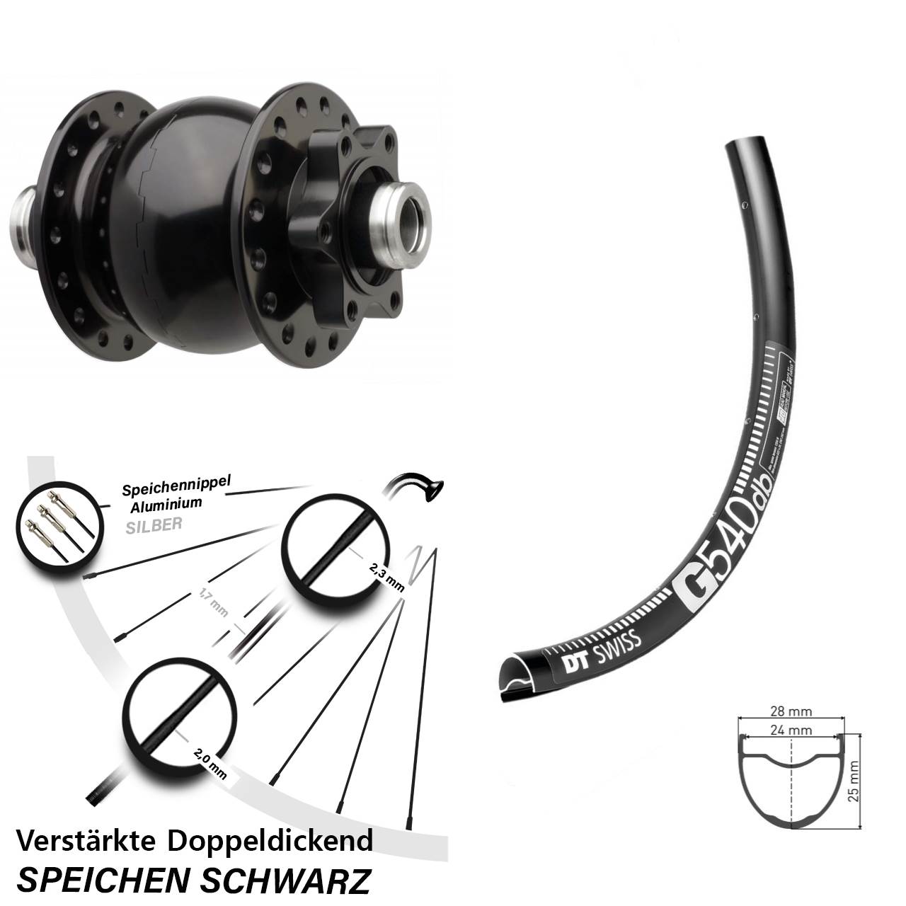 DT Swiss G 540 Gravel Vorderrad Dynamo SON 28 Boost 12x110 mm 6-Loch