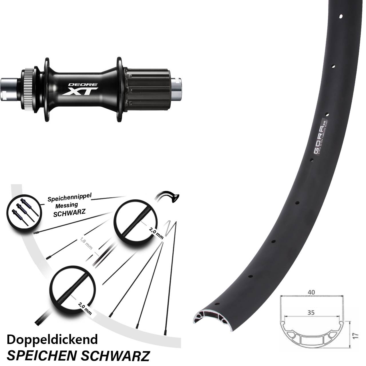 27,5 Zoll Gora 35 Shimano XT Disc Laufrad 12x148 8-11 fach HG