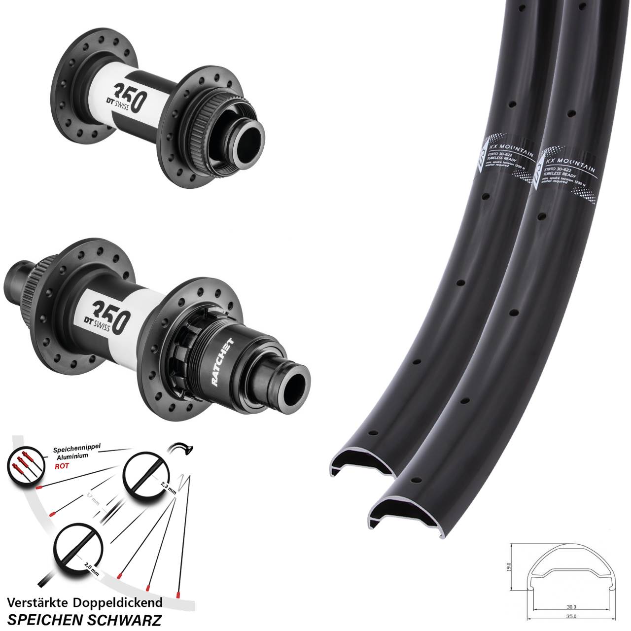 29 Zoll KX Mountain DT Swiss 350 SRAM XD Centerlock Disc Laufrad-Satz 15x100 12x142