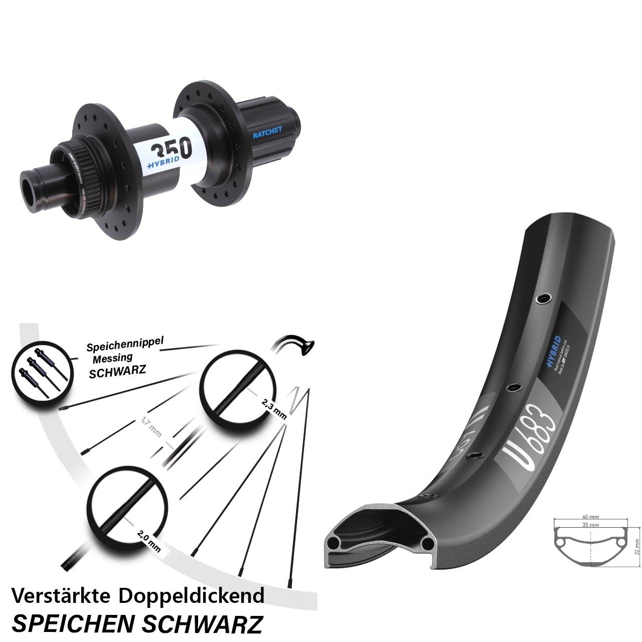 U 683 DT Swiss Hybrid 350 Boost 27,5 Zoll Hinterrad Centerlock 12x148 Shimano HG